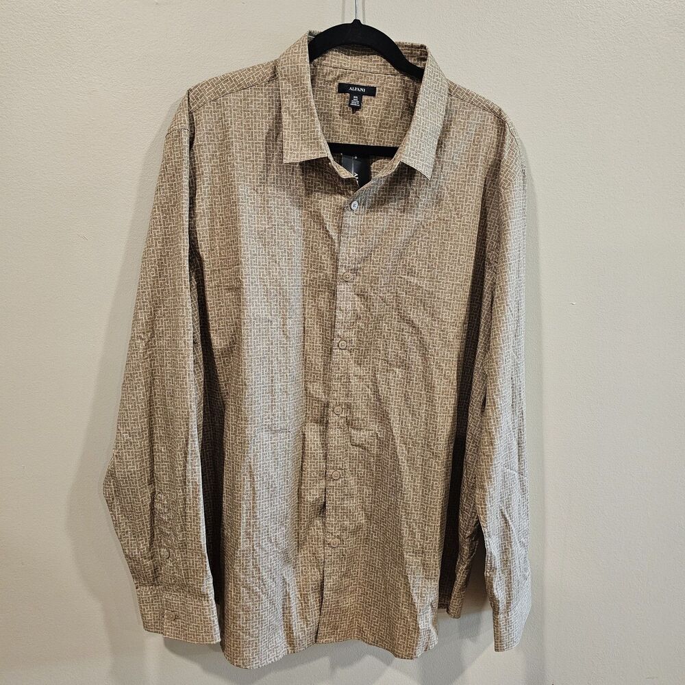 Alfani Mens XXL Long Sleeve Button Down Shirt Brown Tan pattern New with Tags